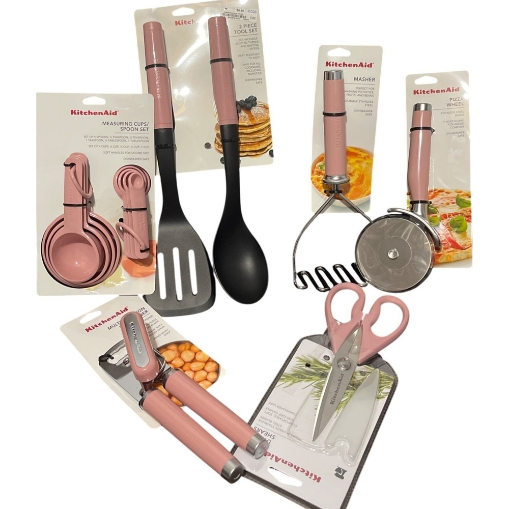 KitchenAid Kitchen Tool Set Pink Stainless Steel Masher Shears Can Opener 15pc